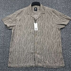Element Mens Short Sleeve Button Up Shirt Large Brown Leaf Print Cotton NWT